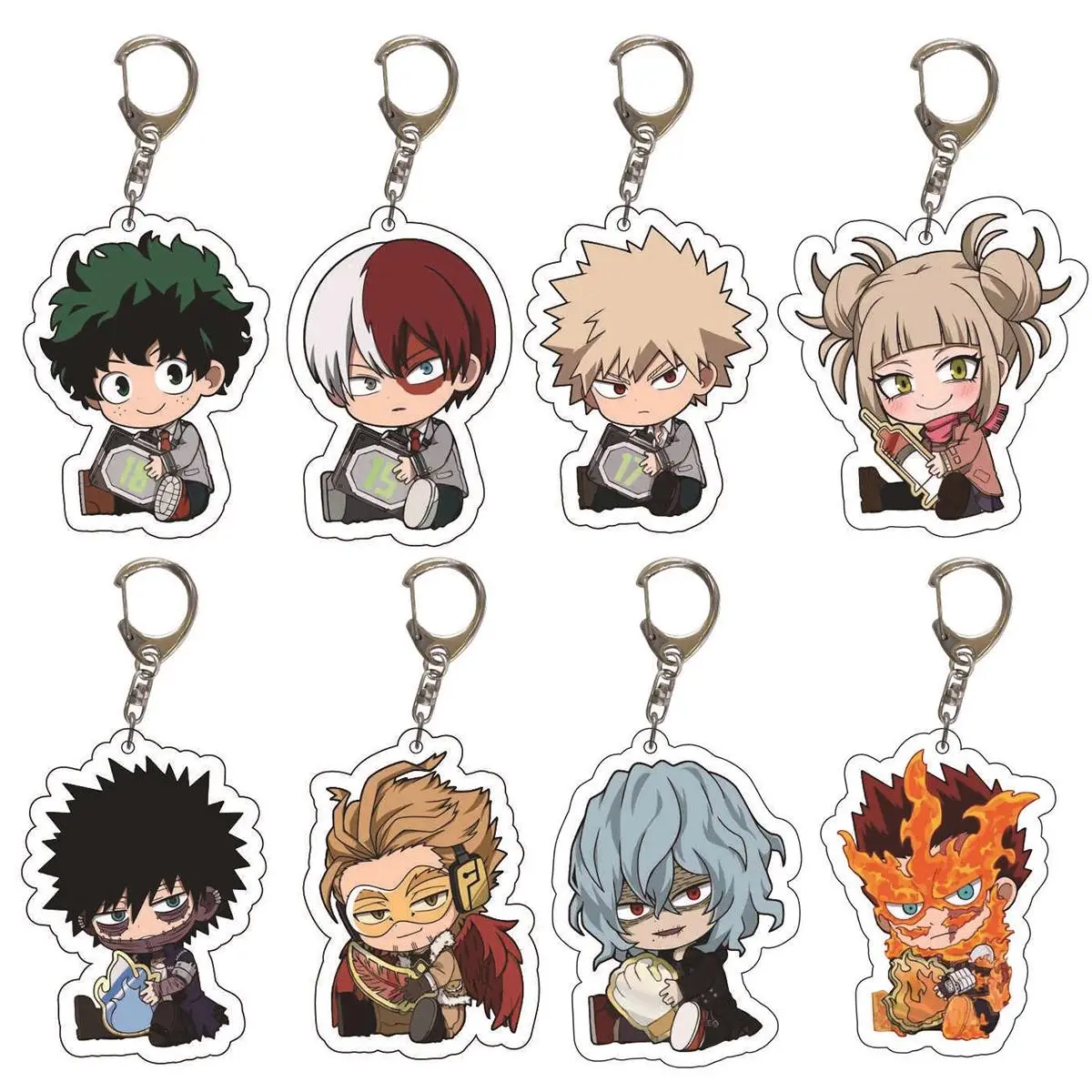 8pcs/set Anime Keychains My Hero Academy Acrylic Keychain Izuku Bakugo Katsuki Pendant Accessories Cute Cartoon Gifts wholesale