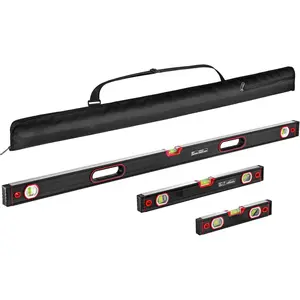 3- Spirit Level Set Included 9"/16"/48" Level with 45°/90°/180° Bubbles, Carrying Bag,  Alloy , Precision-Machined Base & Shockproof Rubber End Caps for Construction, Carpentry