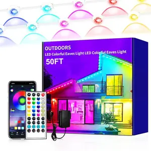 50 Feet Permanent Outdoor Light, RGB Colorful Eave Lamp, DIY Scene Mode String Lights, Ip67 Waterproof, Christmas, Garden, Party Decor