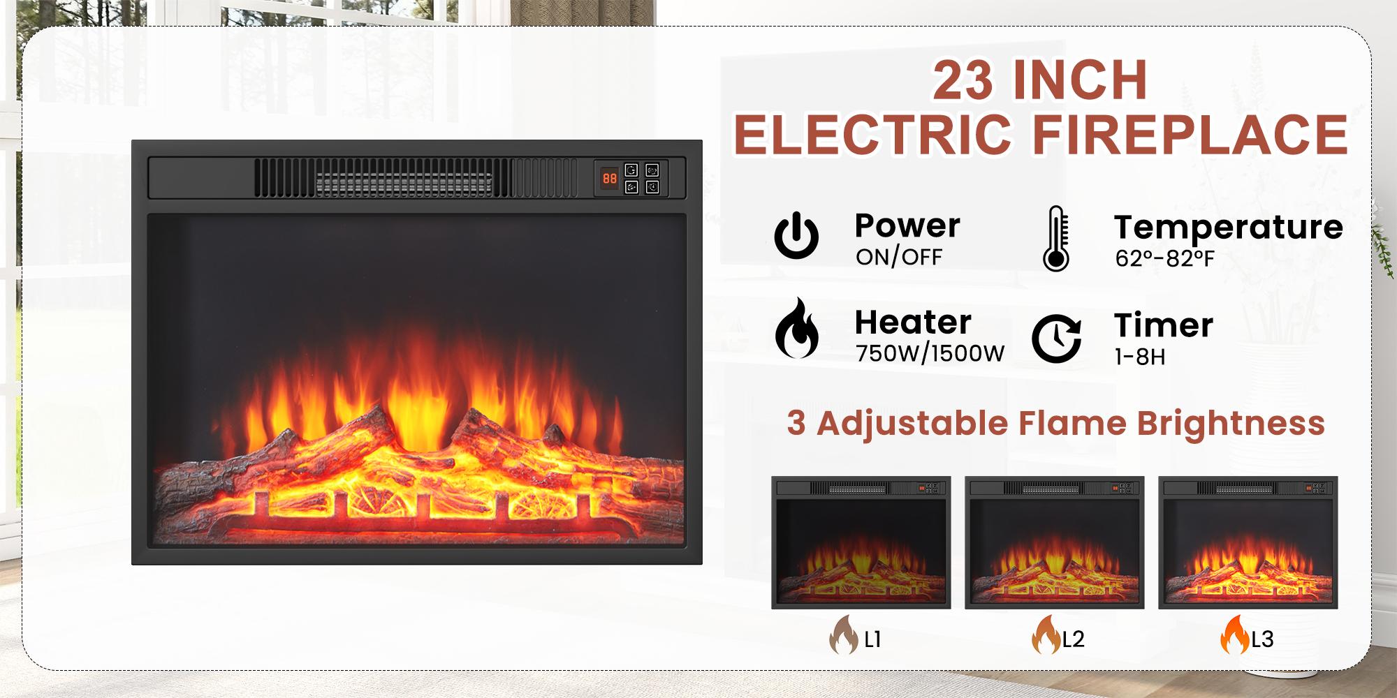 53" White Corner TV Stand with Electric Fireplace - 23" Insert Media Console, Compatible with 55" Televisions