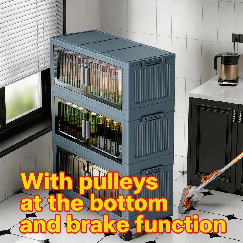 Folding 5 Tier Plastic Storage Bins with Wheels - Stackable Collapsible Storage Containers & Organizers for Daily Use