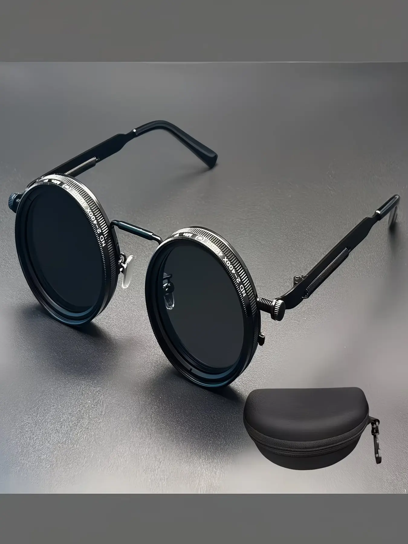 Industrial Punk Style Rotating Light-Adjusting Fashion Sunglasses, Spring Temple Arms, Flexible for Various Scenes, High-End Gift Box Included