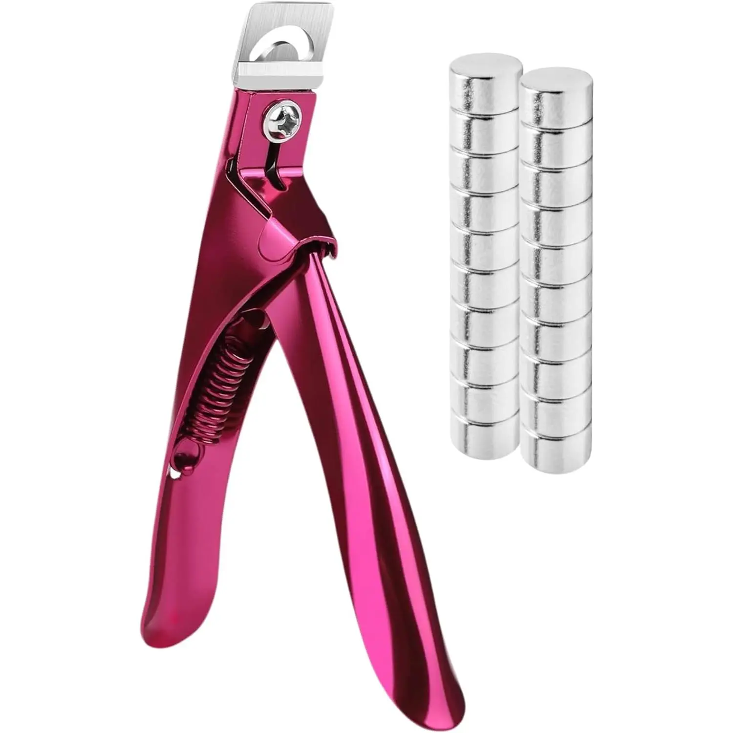 Acrylic False Nail Clipper with Magnets, Nail Tip Cutter with Length Measurement, 15Pcs Magnets (Rainbow) (Violet Red)