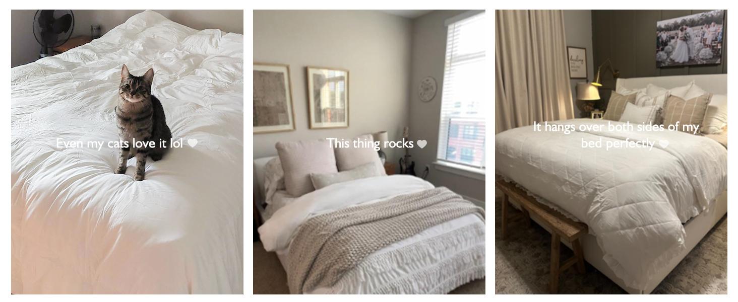 DWR Luxury Feather Down Fiber Comforter Oversized Queen Size,-Soft Cotton-, Light Weight for Hot Sleepers/Warm Hotel Style Duvet Insert with Ties (98"x98", White)