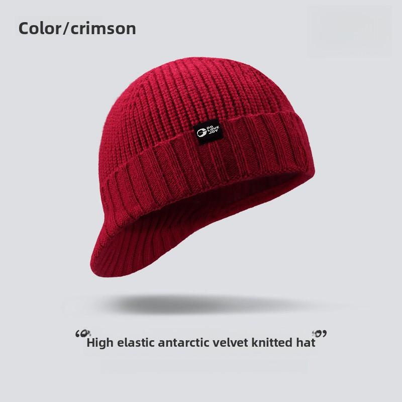 Knitted wool hat solid color elastic lightweight, soft and comfortable baseball cap, warm and windproof in autumn and winter. Knitted brim for men's outdoor sports, skiing and cycling, warm and winter clown duck tongue baseball cap