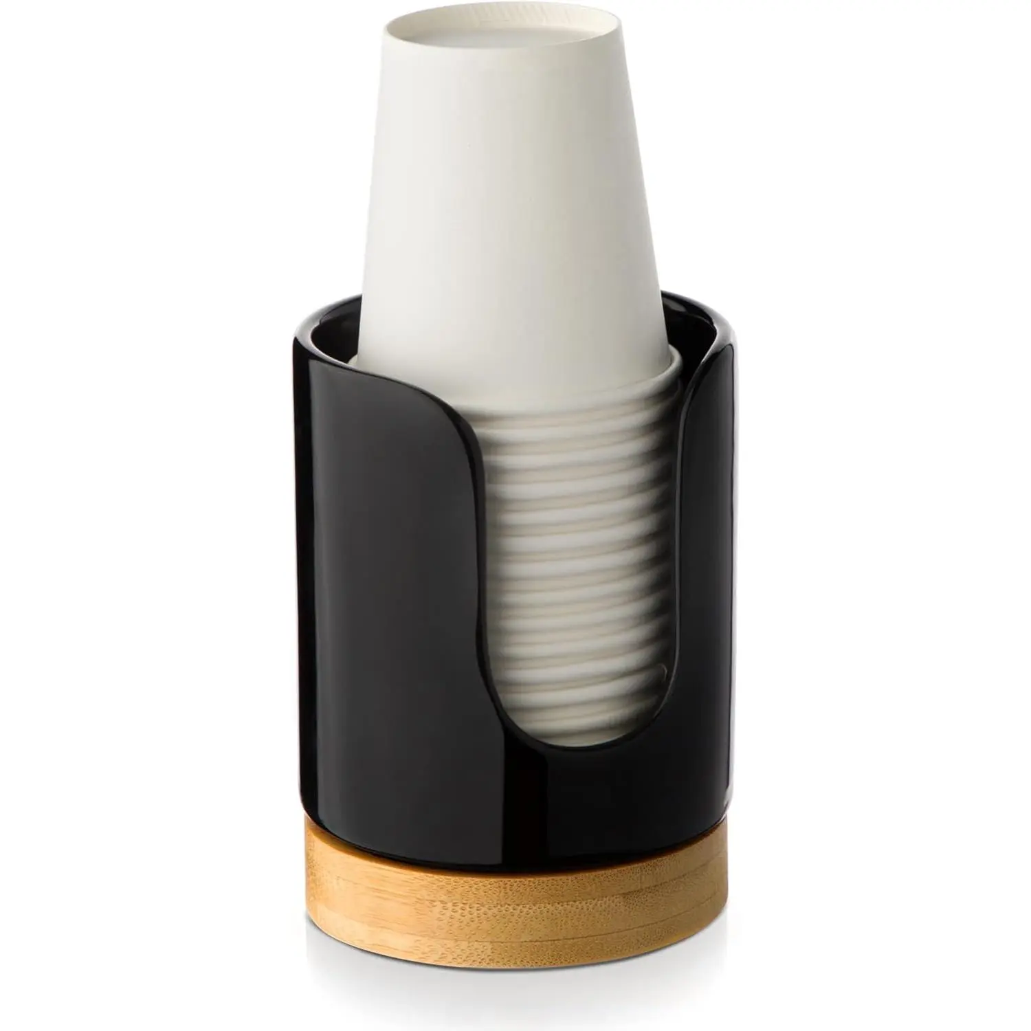 Ceramic Bathroom Cup Holder, 3 oz Dispenser, Black | Mouthwash Cups Dispenser for Bathroom, Guest Toiletries, Countertop
