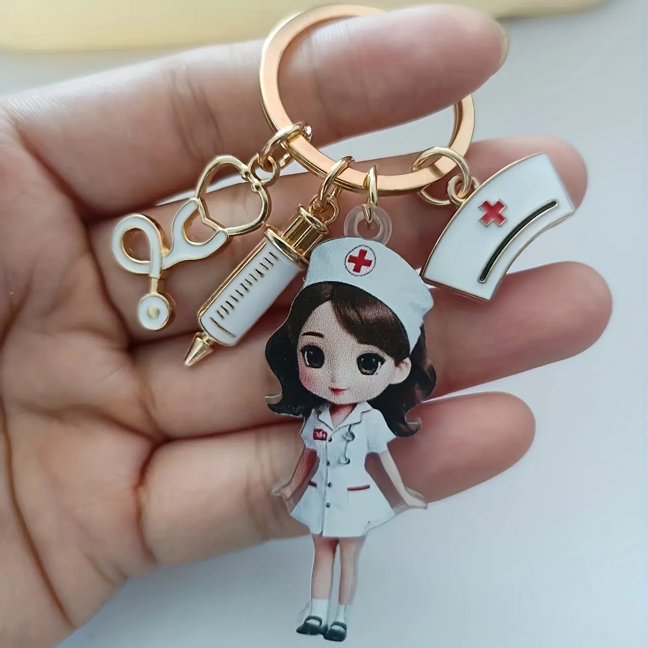 Cute Cartoon Nurse Keychain with Stethoscope and Cross, Ideal Gift for Medical Professionals, Perfect for Backpacks and Car Keys