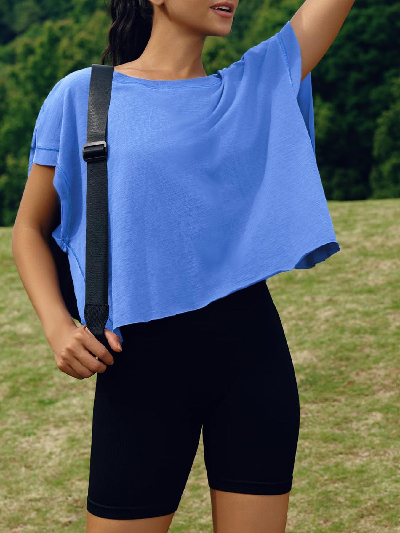 Renaishow Women's Open Back Workout Top Oversized Backless Athletic Short Sleeve T-Shirt for Gym & Casual Wear tiktokshopspringglowup