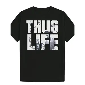 Men'S Black T-Shirt Made of  , 180G, Featuring a Thug Life Photo Collage. It'S Soft, Gentle on The Skin, Machine Washable, And Suitable for Various Occasions