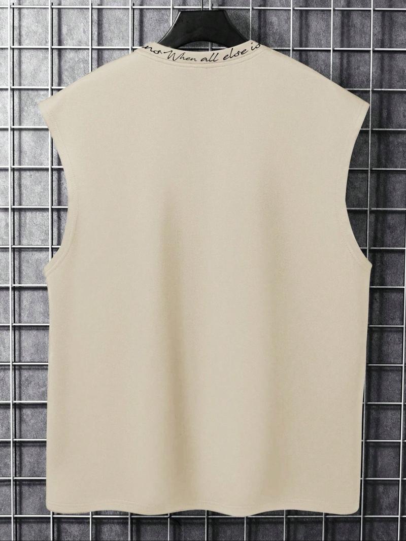 Men's Letter Print Round Neck Tank Top, Regular Fit Casual Sleeveless Crew Neck Top for Summer, Fashion Men's Clothes for Daily Wear, Casual Style Tee