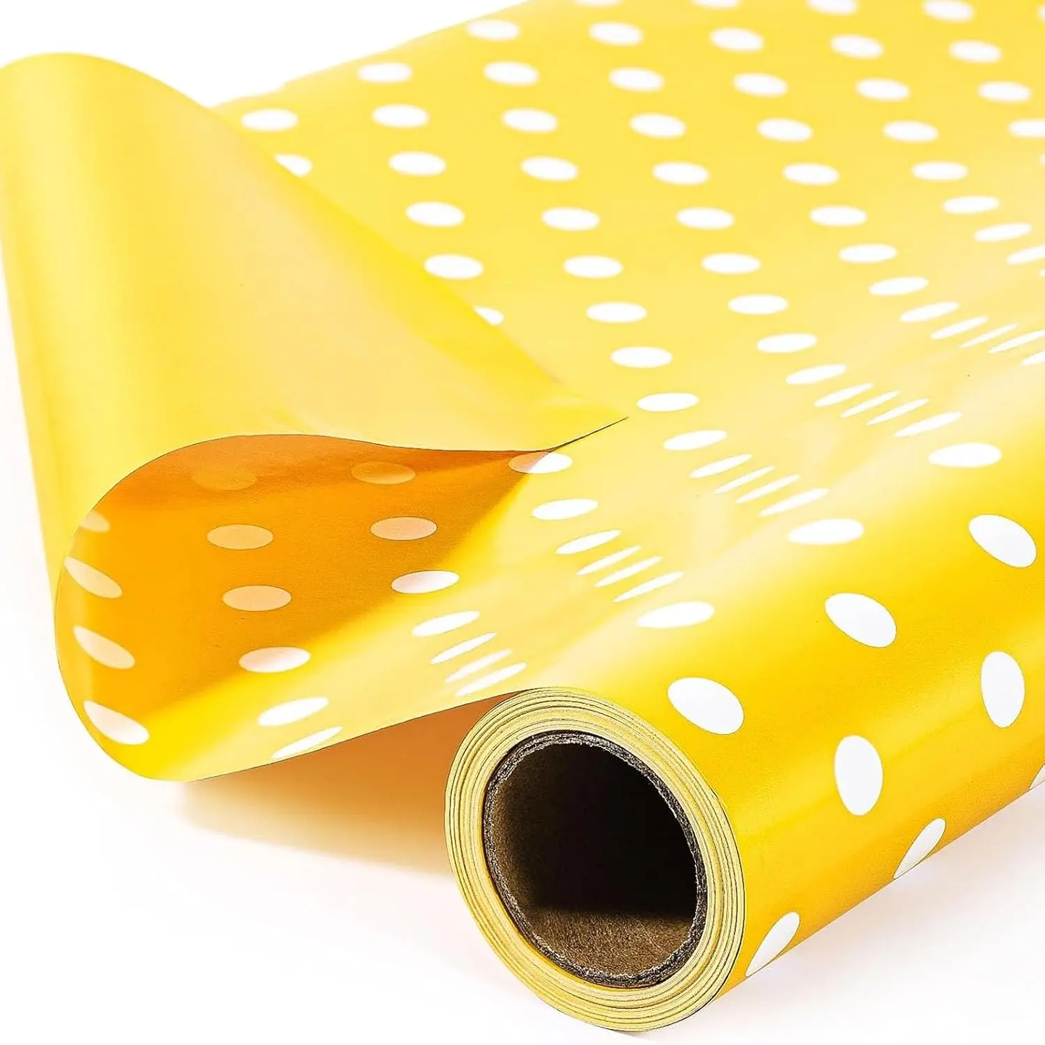 Yellow Wrapping Paper Roll, 17" x 396"(33') Reversible Design Yellow Polka Dot Wrapping Paper for  Shower, Birthday Wedding, Holiday