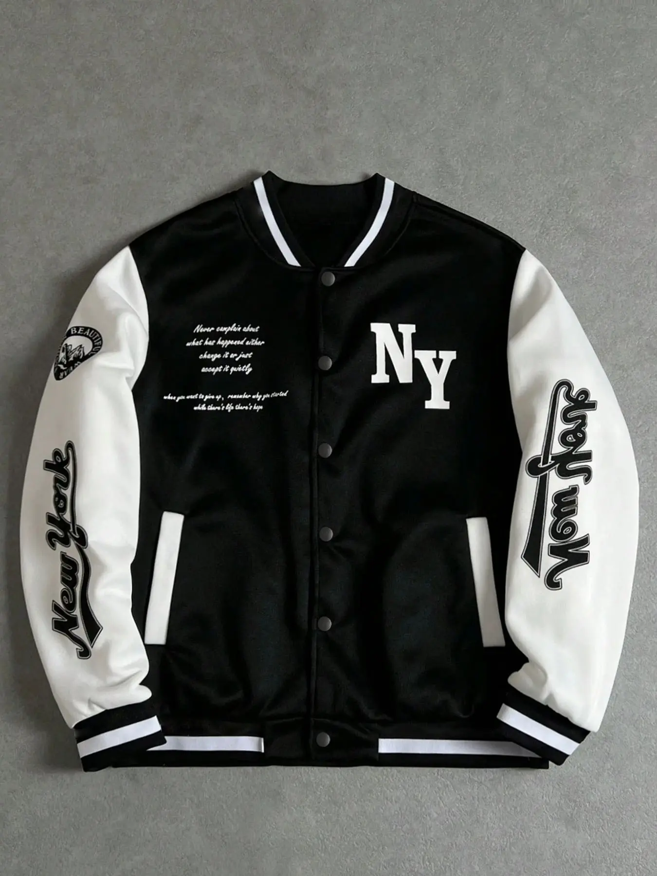 Men's Autumn Letter New York Badge Ny Print Colorblock Long Sleeve Casual Jacket, Trendy Fashion Daily Comfortable Baseball Jacket, Trendy Outerwear