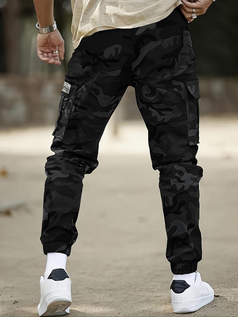 Men's Camo Print Drawstring Waist Cargo Pants, Regular Fit Casual Comfy Elastic Waist Trousers for Daily Wear, Casual Joggers, Men's Bottoms for All Seasons