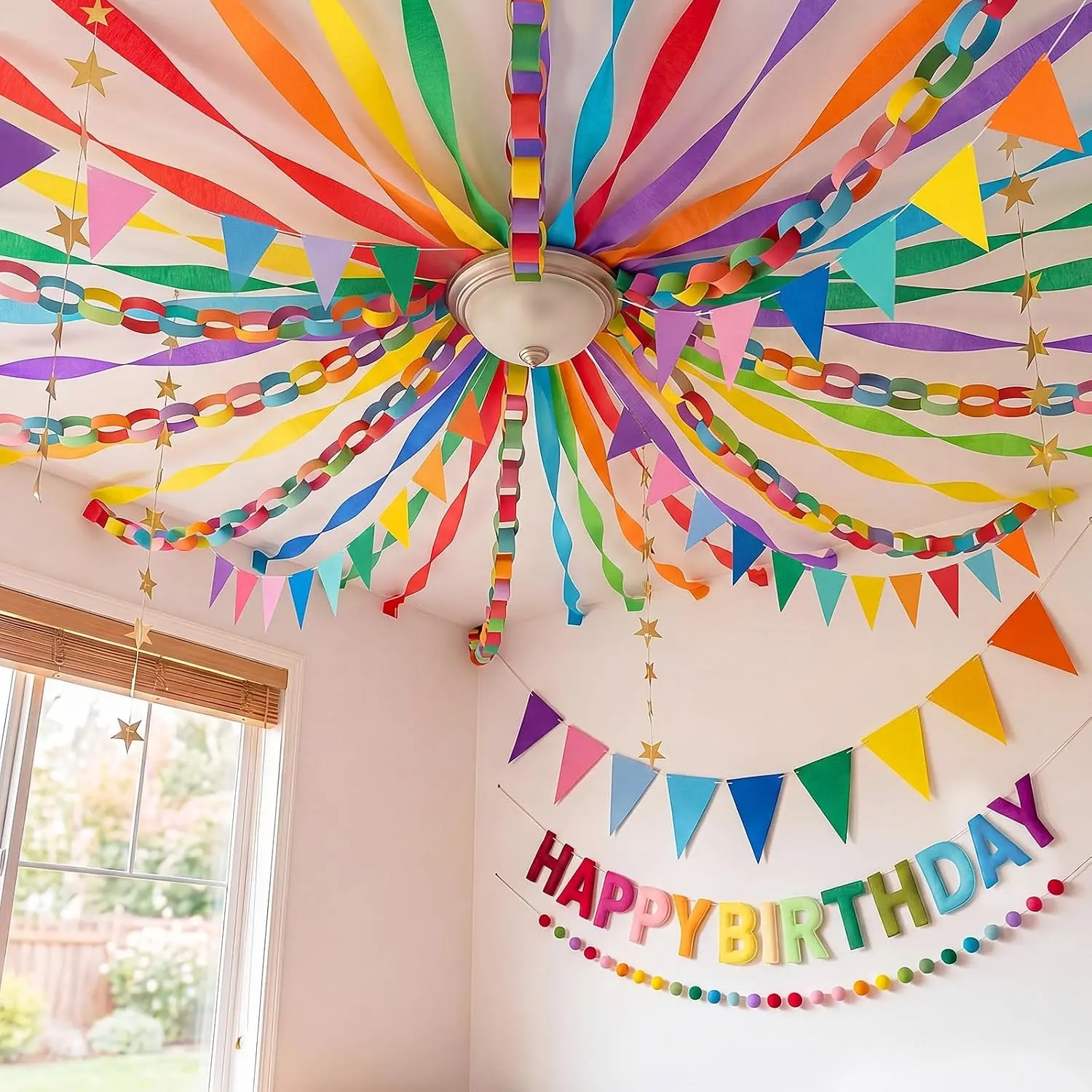 313 Pcs Paper Chains Garland Kit for Party Decorations, Dopamine