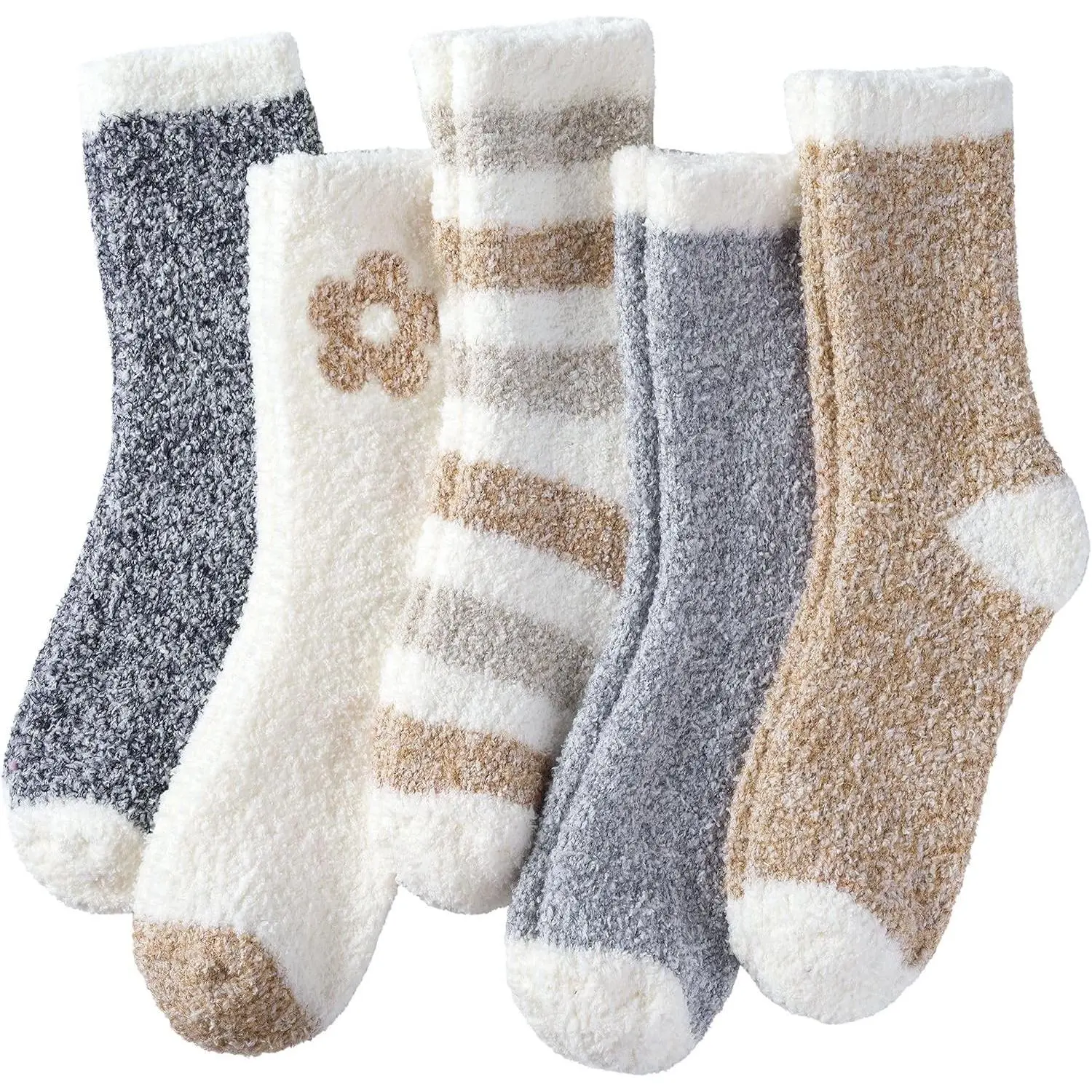 Women's Fuzzy Fluffy Cozy Winter Slipper Socks 5 Pairs - Super Soft Cloud-Like Microfiber, Warm Comfortable Spa Indoor Home Sleeping Socks, Plush Holiday Gift