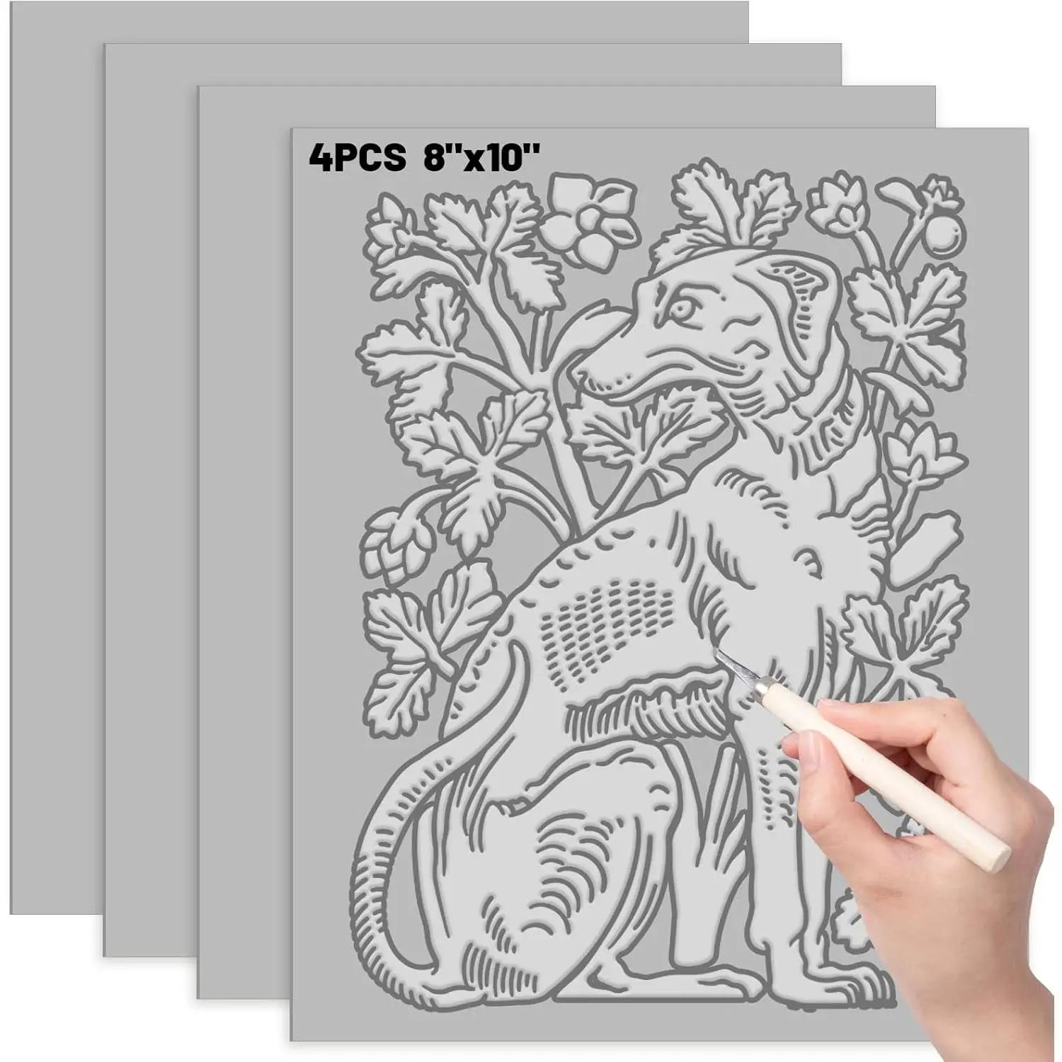4Pcs 8 x 10 Inch Linoleum Blocks for Printmaking Rubber Carving Blocks for Engraving Art Project Stamp Making