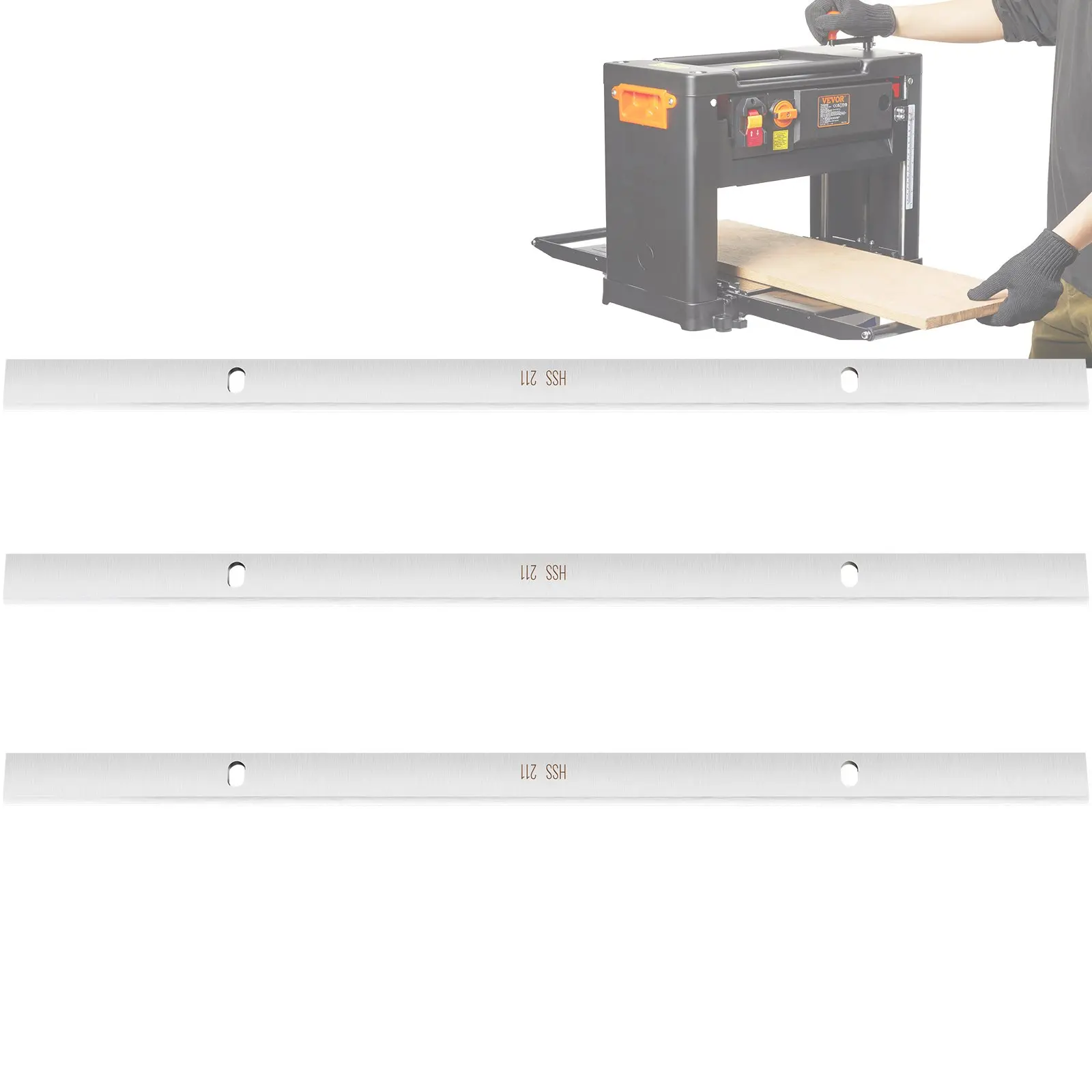 VEVOR 3-Pack 13x0.6x0.08 in High-Speed Steel Planer Blades, HRC55-60 Durability, 40-Degree Accurate Angle, Pre-Drilled Holes for Easy Installation, Ideal for Wood Planer Work & Woodworking Projects