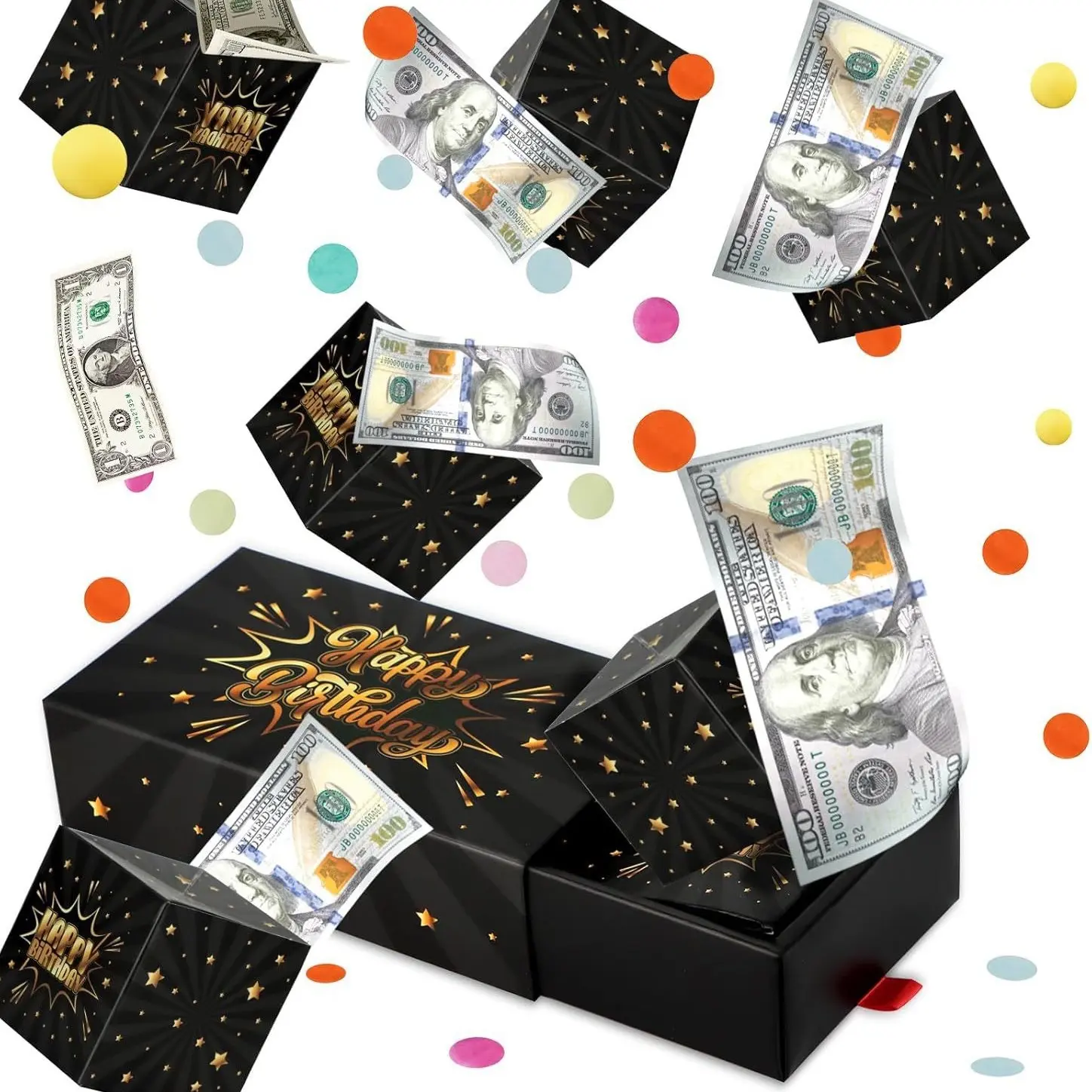 1Set Happy Birthday Star Print Surprise Explosion Box Can Put Cash Money Creative Shock Surprise Gift Box Unique Birthday Party Surprise Present for Men Women Best Friends
