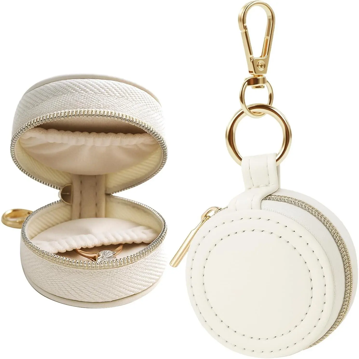 Portable Ring Keychain Holder for Gym and Travel - White Jewelry Holder for Sports Bag, Compact Ring Earring Necklace Storage Case