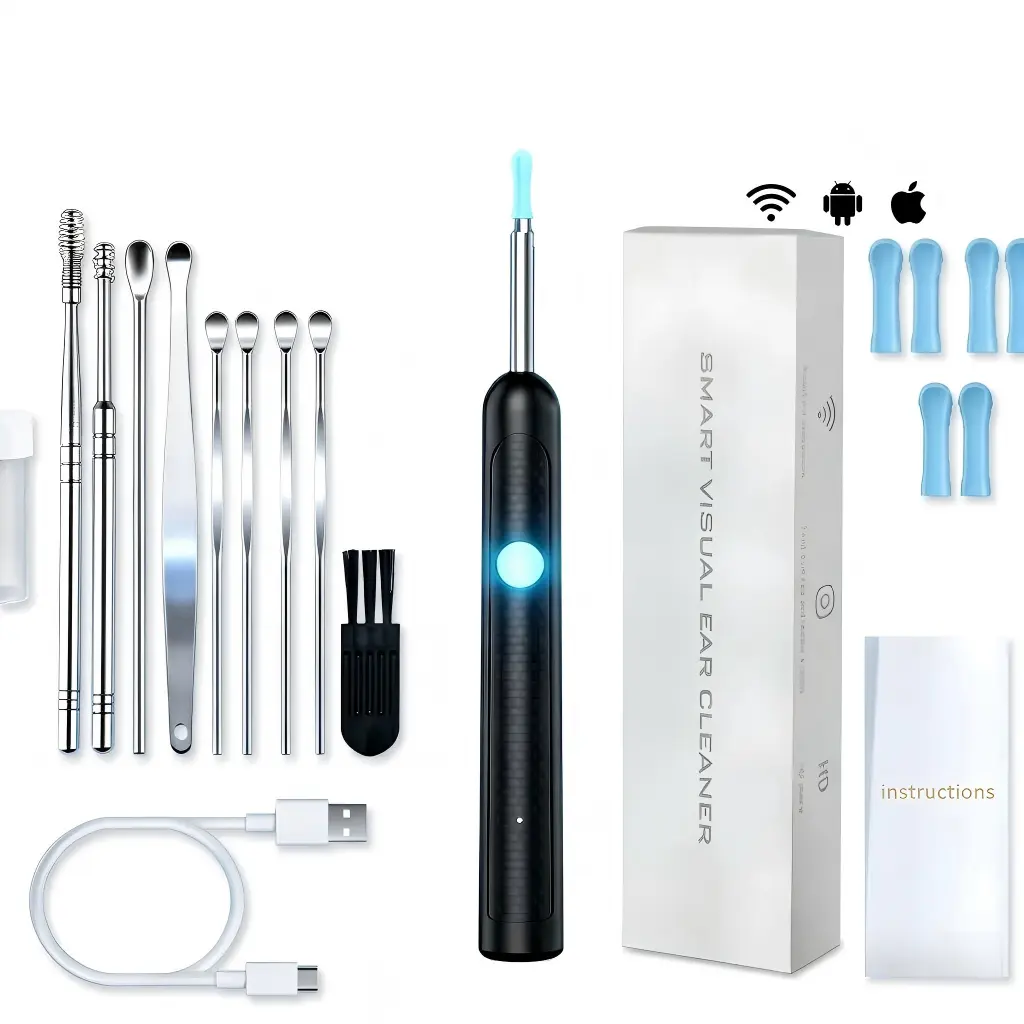 Ear Wax Removal, Ear Cleaning kit with 1296P Camera, Ear Camera, Earwax Remover Tool for iPhone, iPad & Android, Ear Cleaner Earwax Removal Kit Black removal tool set was toolkit earpick wax removal tool wireless clean gentle pick remival wide angle