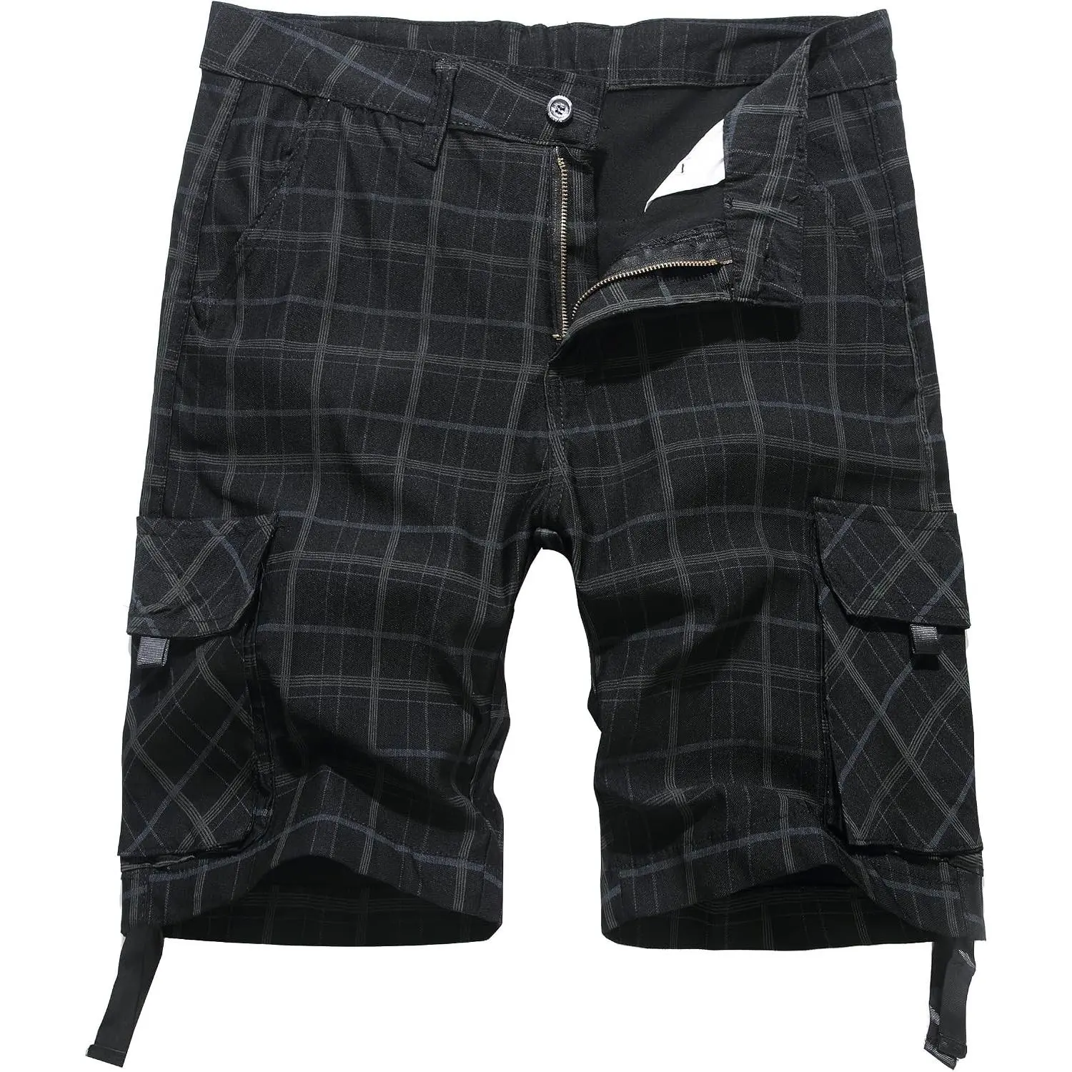 Plaid Cargo Shorts for Men 10" Inseam Relaxed Fit Stretch
