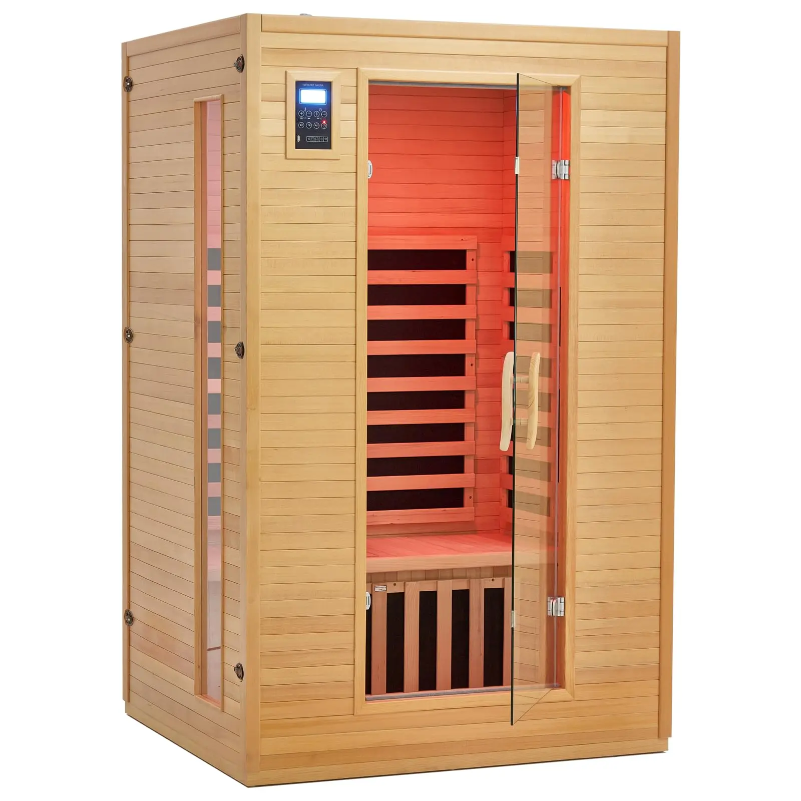 Garvee 2024 Upgrade 2 Person Sauna, Low EMF 6 Heating Plate Infrared Physical Therapy Wooden Dry Steam Sauna with MP3 Auxiliary Connection, Dual Controls, Iron Shirt Wall Plate, Home Spa Day