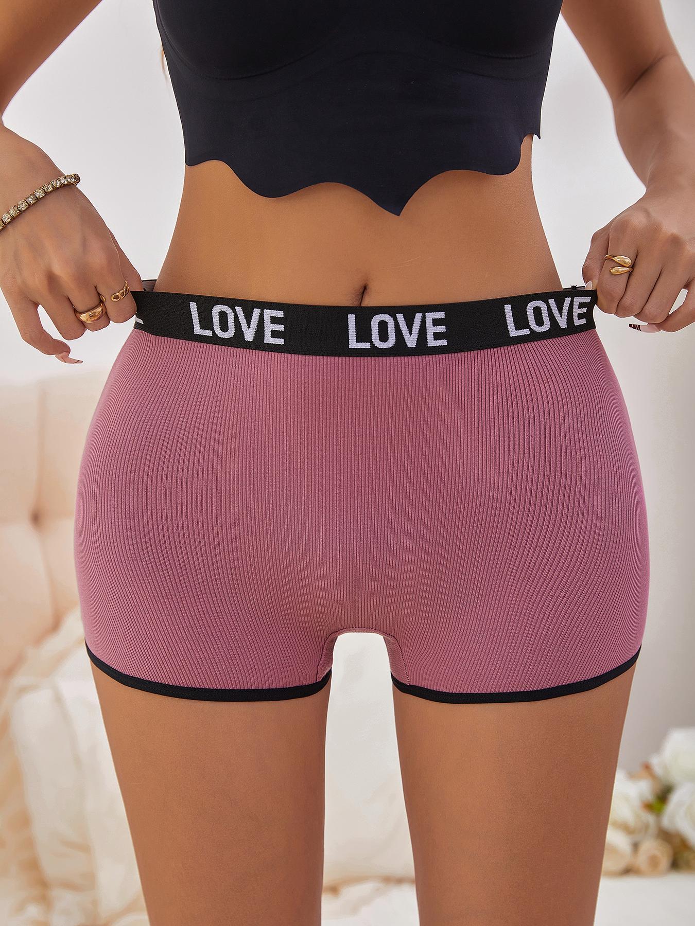【Plus Size】 Letter Tape Contrast Binding Boyshorts, Casual Comfy Breathable Knicker for Daily Wear, Women's Underwear for All Seasons, Casual Comfy Panties, Womenswear