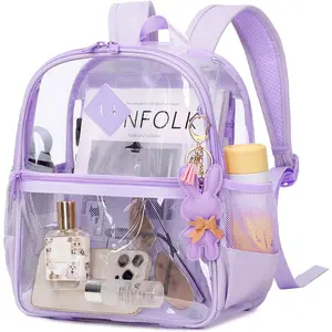 Clear Backpack for Stadium Events Approved 12*6*12, Thick TPU Mini Clear Bag with Front Pocket for Concert Sport Events Work Travel, Purple