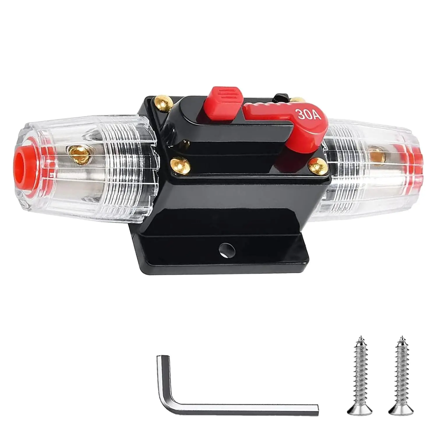 30 Amp Breaker, 12V-48V DC Manual Reset Inline Fuse, Circuit Breaker for car Audio Marine Boat Trolling Motor RV Truck Solar System Overload Protection
