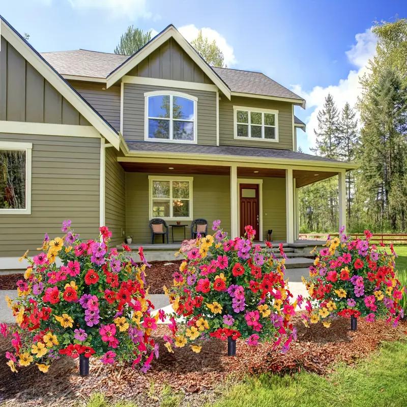 2PCS Artificial Flowers for Outdoor Indoor Garden Home Decoration, Plastic Faux Flowers, Faux Flower Daisy with Eucalyptus Leaves Fake Plants Greenery Boxwood Porch Patio