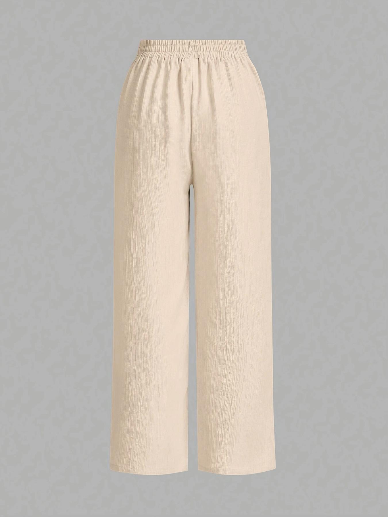 Women's Solid Color Wide Leg Pants, Casual Fashion Trousers, Casual Comfy Essential Elastic Tie Front Trousers for Daily Wear, Ladies Bottoms for All Seasons, Casual Lounge Pants
