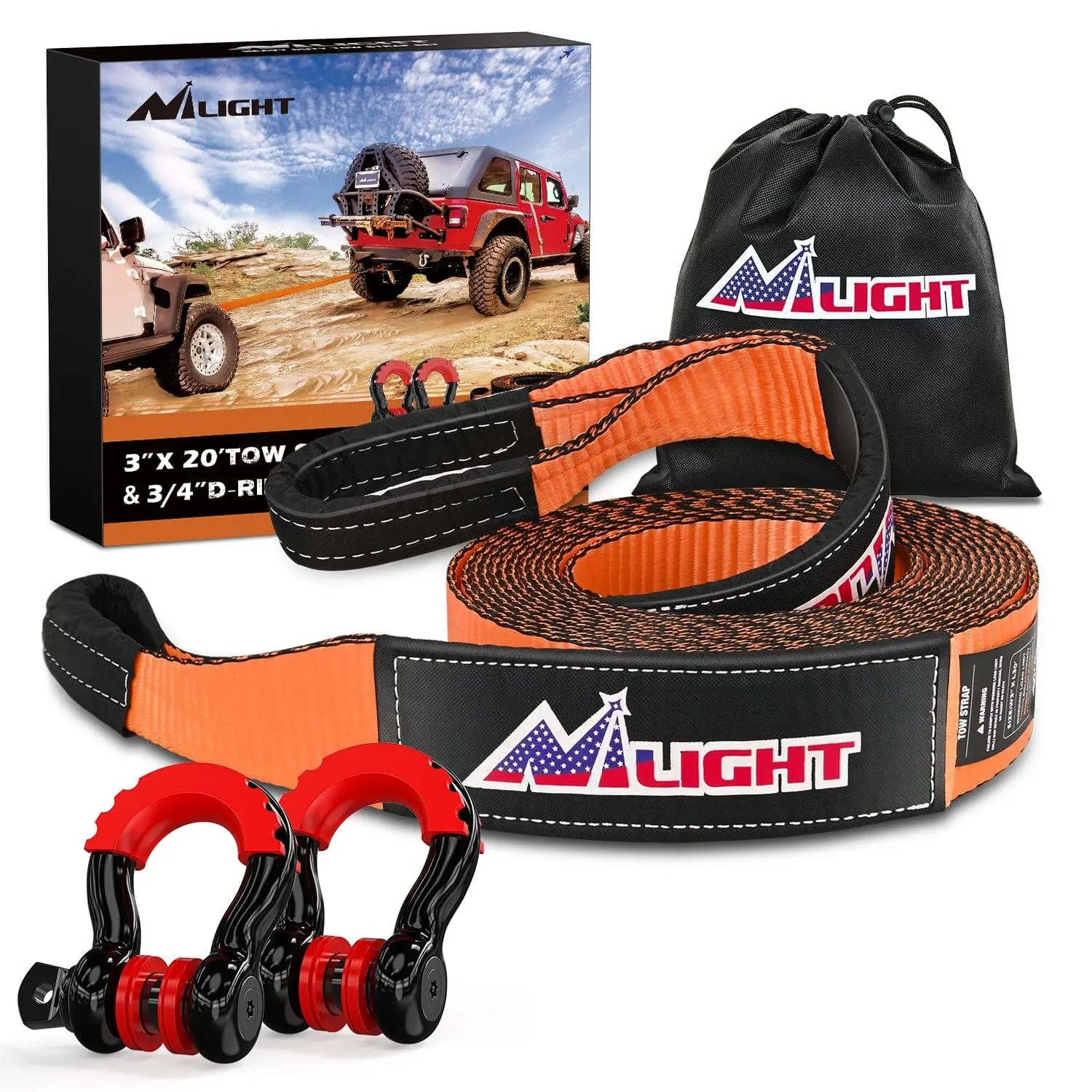 Nilight 3 x 20Inch Recovery Tow Strap with Anti-Theft D-Ring Shackles Nilight 3 x 20Inch Recovery Tow Strap with Anti-Theft D-Ring Shackles