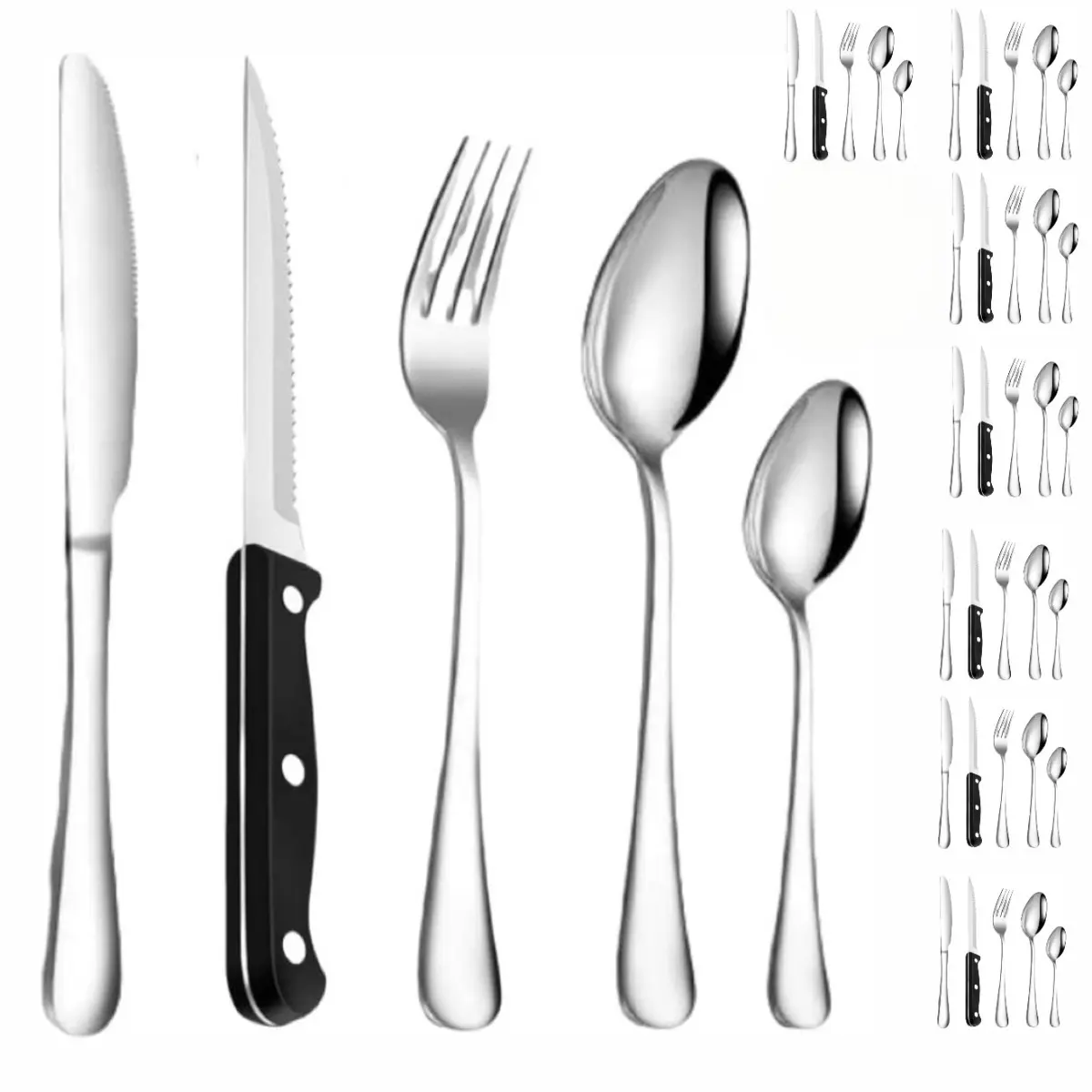 40-Piece Stainless Steel Cutlery Set with Steak Knife, Forks, Spoons, and Dinner Knife, Mirror Polished Finish, Easy to Clean, for Everyday Use and Special Occasions