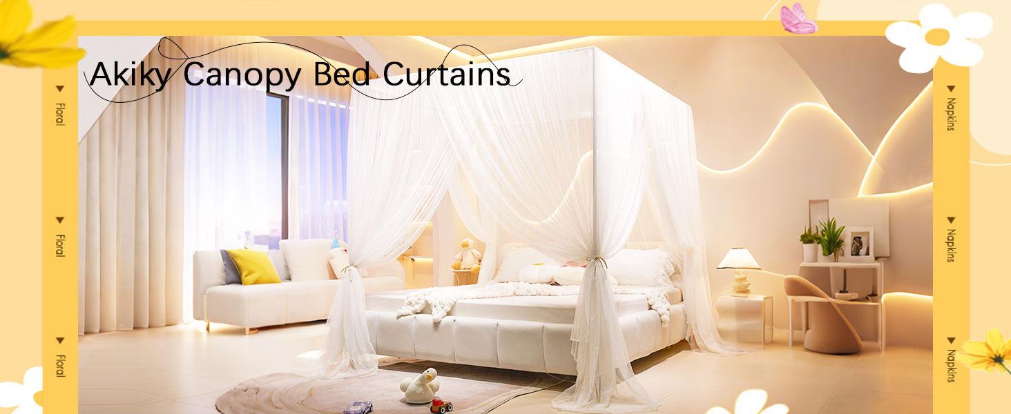 4 Corners Post Net - Cozy Drape Netting 3 Opening Bed for Girls Bed Boys Adults (Twin,White)