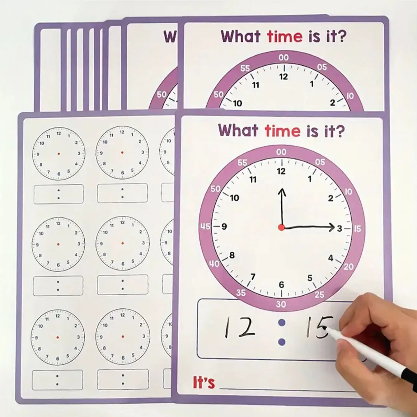Children Learning Clock Set, 10pcs Dry Erase Teaching Tools, Learning Materials, Analog Design, Home School Classroom Supplies, Easy Clean Surface