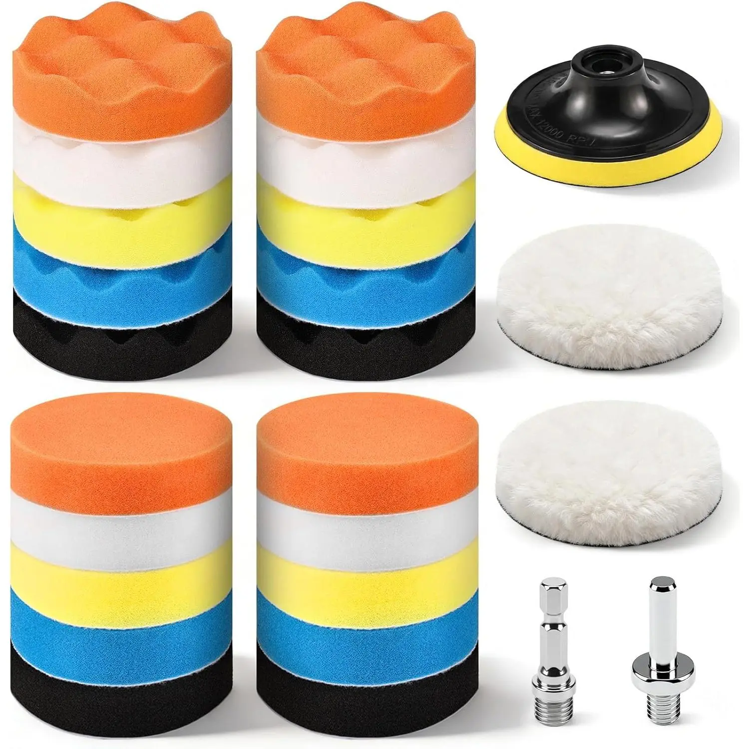 4 Inch 24 count Buffing Polishing Pads,   Sponge Drill Attachment | Buffer Polisher Headlight Restoration Kit for  Polishing, Finishing, Cleaning, Sealing, Glazing, Waxing, Scratch Removal