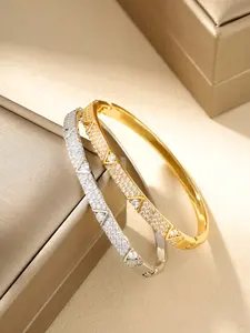 2pcs Women's Copper Bracelets, & Silver Color, Zircon Embedded, Anti-Fade, Gift for Girlfriend, Birthday, Festival