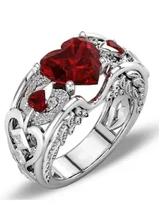 Eternal Heart Shaped Ring Set, New Ruby Rings for Men and Women, Celtic Dragon Couple Rings, Wedding Anniversary Gift