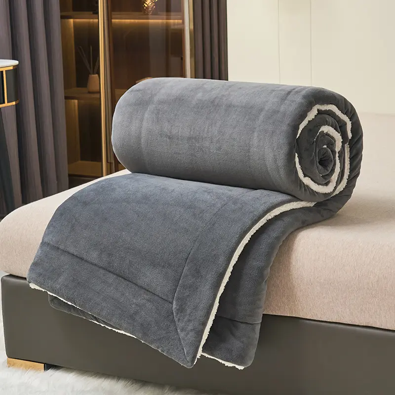 Reversible Dual-Sided Sherpa Blanket - Quilted Stitch Thick Warm Throw for Beds & Couch, Machine Washable Cozy Winter Bedding, Charcoal Grey/Navy Blue, Indoor/Outdoor Use