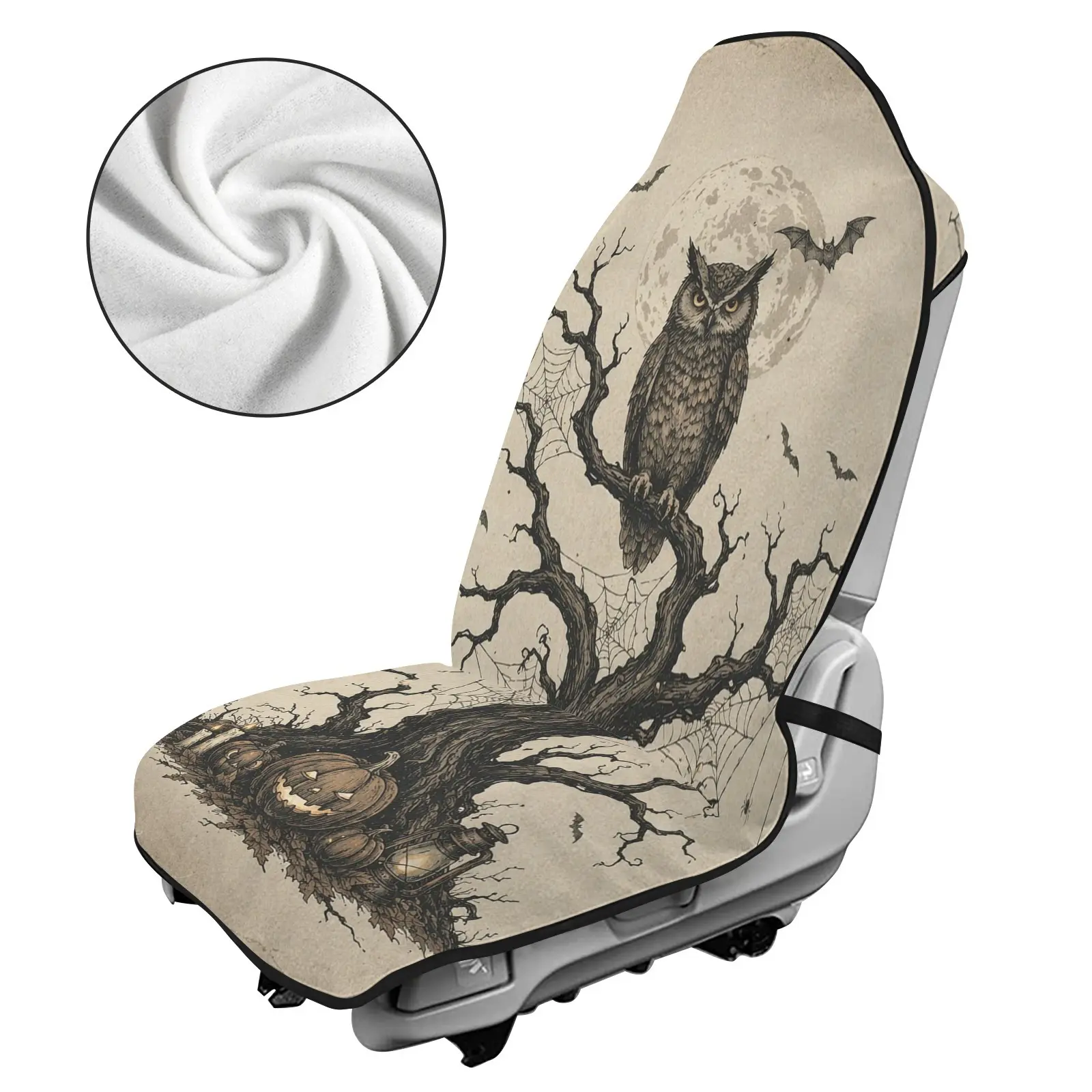 Towel Fabric Universal Front Car Seat Covers, Retro Gothic Halloween Black Cat Bat Sports Car Seat Covers, Elastic Washable Car Seat Covers, Reliable Car Seat Protector Guard, Sweatproof Non-Slip Easy Install Holiday Auto Seat Cover