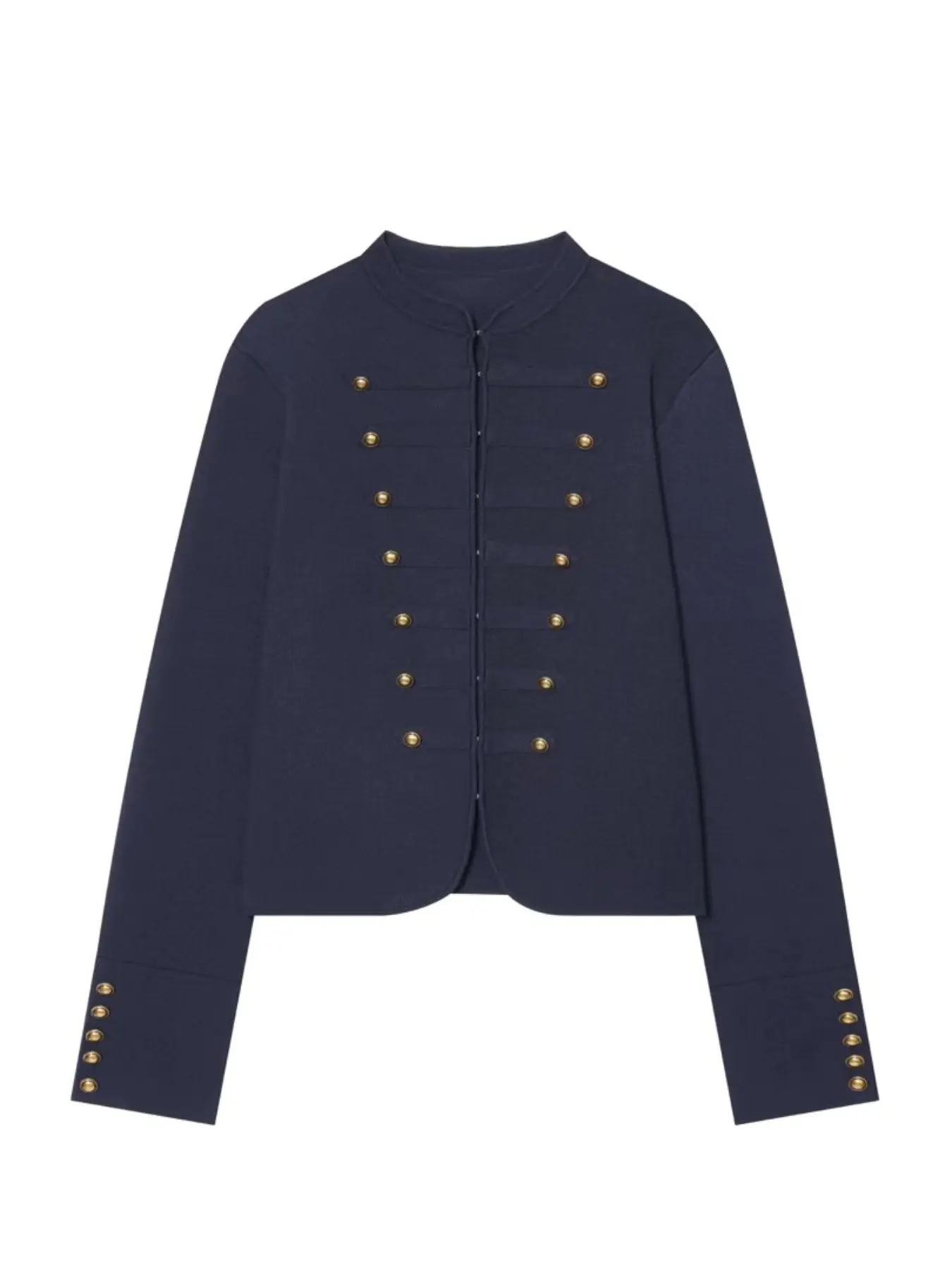 Women Vintage Military Cropped Jacket Long Sleeve Navy Blue Stand Collar Double Row Brass Gold Buttons Cuff Multi Buttons Slim Fit Short Coat Y2K Streetwear Casual Fashion Layering Outerwear For Daily Outing