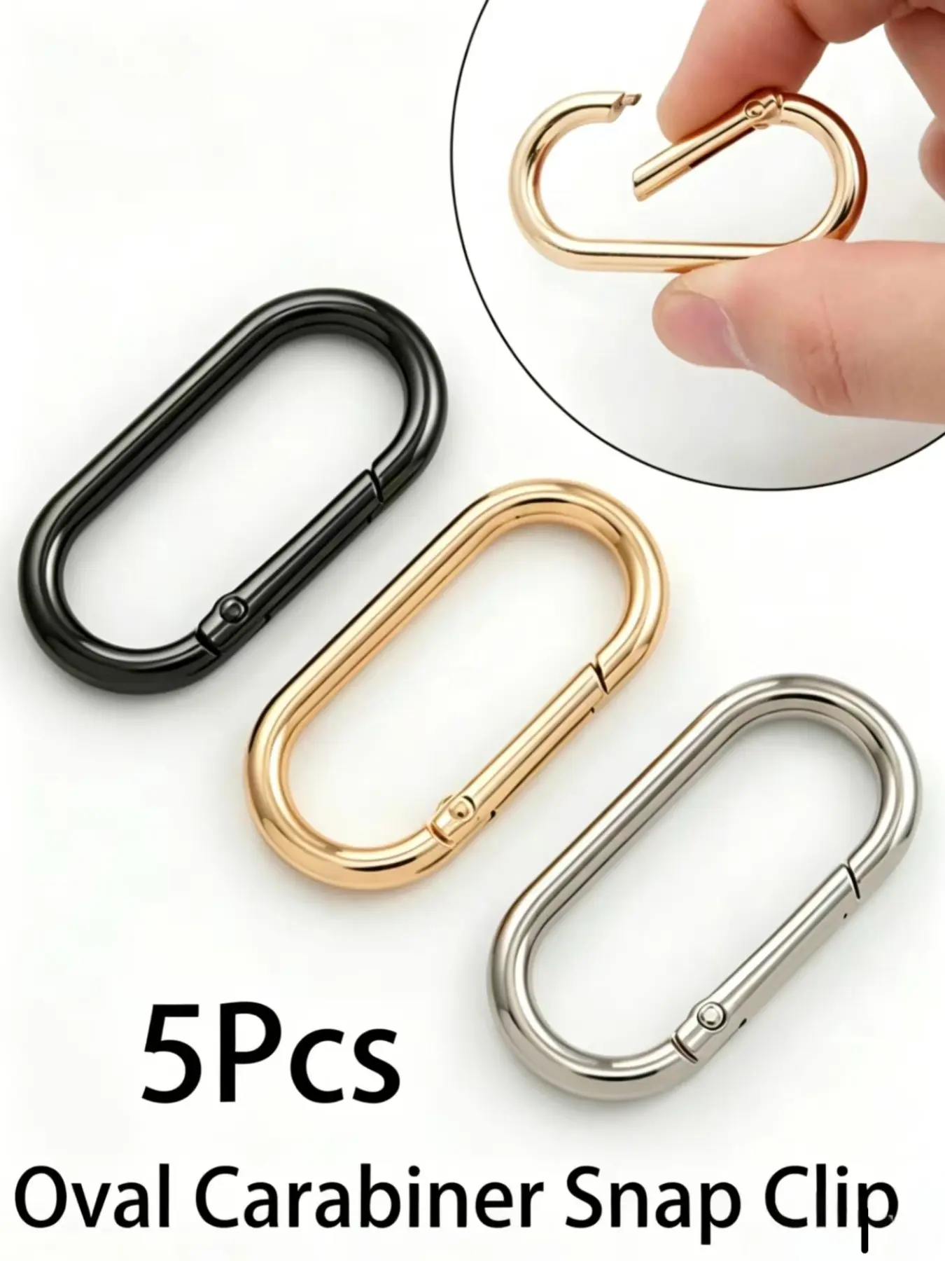 5pcs Oval Carabiners, Metal Spring Keychain, Trigger Snap Hook Keyring, Heavy Duty Oval Dog Tag Clips, Suitable For Bag, Wallet, Keychain Replacement, Keychain Accessory