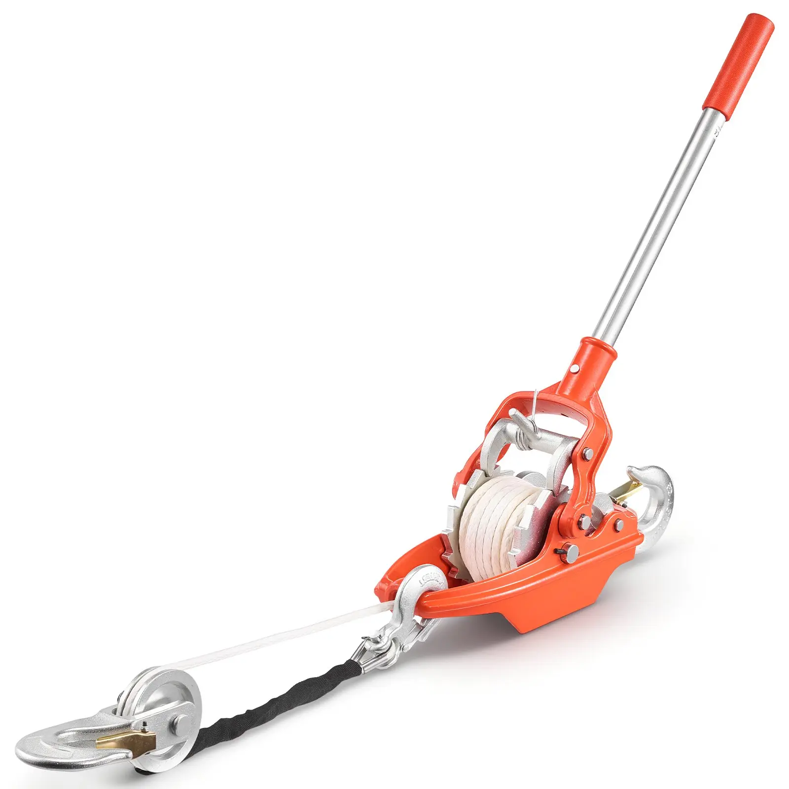 VEVOR Heavy Duty Ratchet Rope Puller, 6614 lbs Pulling Capacity, 35 ft x 0.3 in Rope, 2 Hooks, Ergonomic Handle, Portable Design, Come Along Winch for Tree Felling, Road Recovery