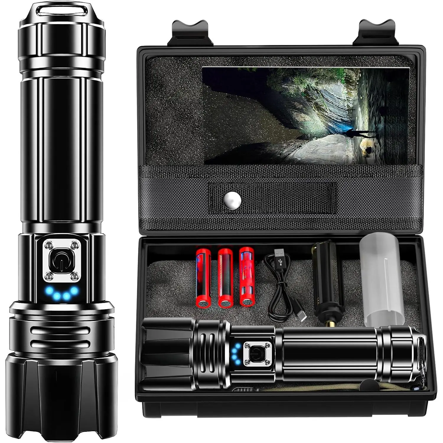 Flashlight 10000 High Lumens Rechargeable - 30W Super Bright LED Flash Light| 5000ft Beam & 12H Long Lasting USB C High Powered Handheld Police Flashlight for Home, Camping, Hiking, Emergency