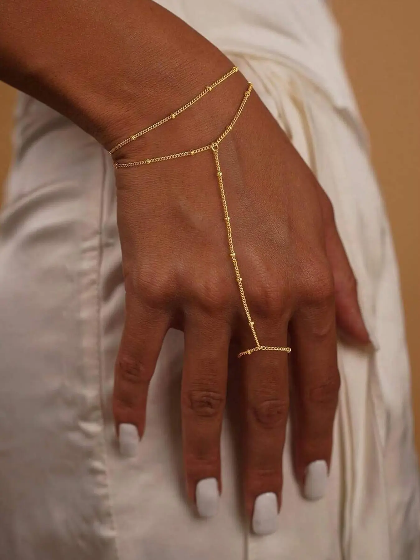 Fashionable Metal Beaded Double Layer Chain Ring Bracelet, Versatile Daily Wear, Handmade Adjustable Length, Summer Style, Link Bracelets