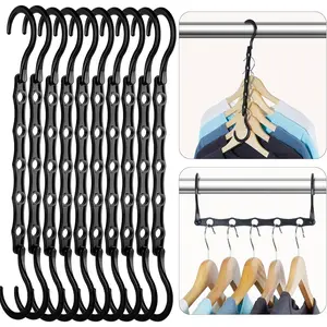 Black Magic Space Saving Hangers 10 Pack, Premium Smart Hanger Hooks, Sturdy Cascading Hangers with 5 Holes for Heavy Clothes, Closet Organizers and Storage, College Dorm Room Essentials