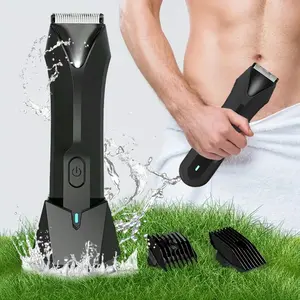 Men's Hair Body Groomer with 3 Changeable Combs, Rechargeable and Wireless Trimmer for Body Hair, LED Light Groin Hair Clipper, Body Manscaping Trimmer