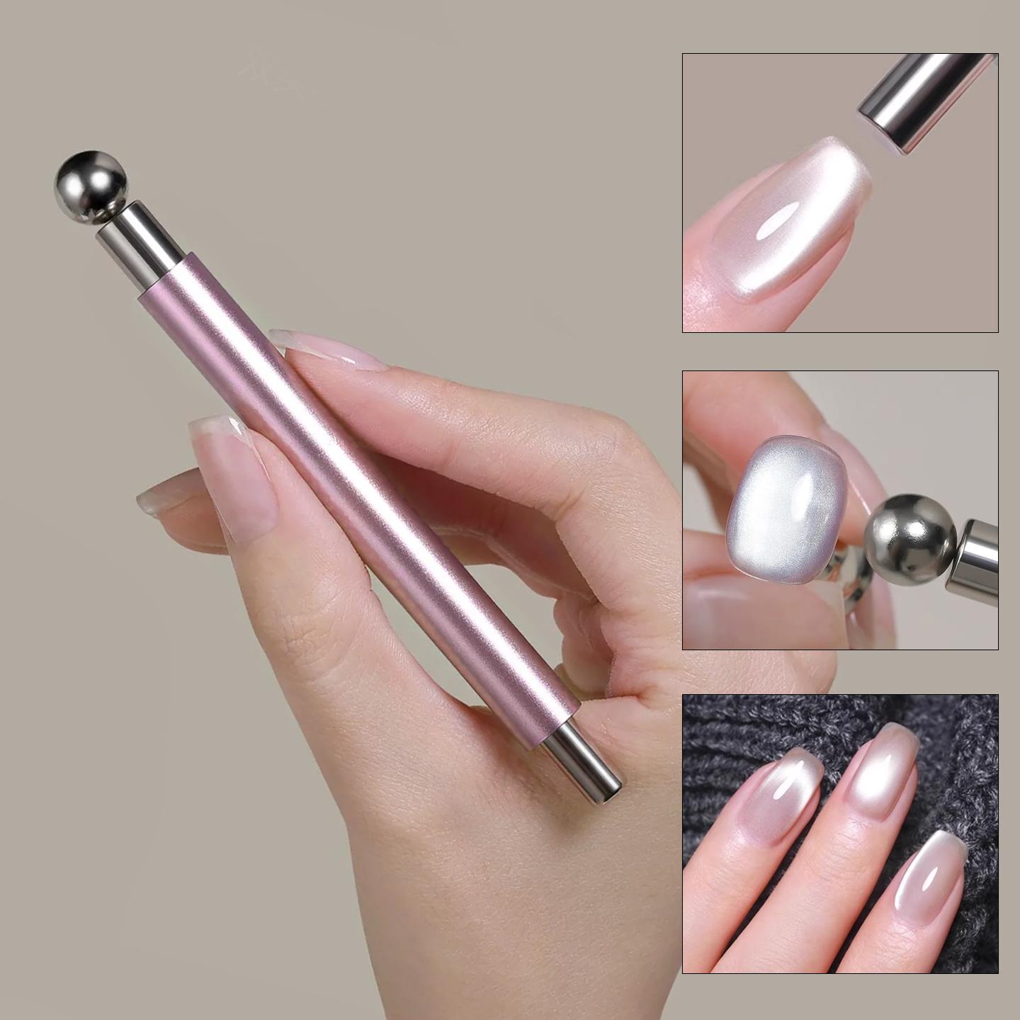 2025 Glass Bead Cat Eye Nail Art Magnet Rod, Large Double-Head Round Steel Bead Magnet, Multi-Function Magnetic Stone Nail Polish Tool for Nail Salon, Professional Nail Art Tool, Nail Art Manicure