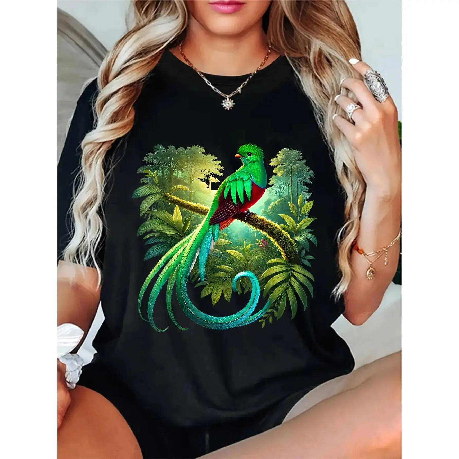 Women's Short-Sleeve Casual Top - Comfortable Lightweight Unisex Quetzal Guatemala Chapin Antigua Tikal Traditional Mayan 502 T-Shirt, Shortsleeve