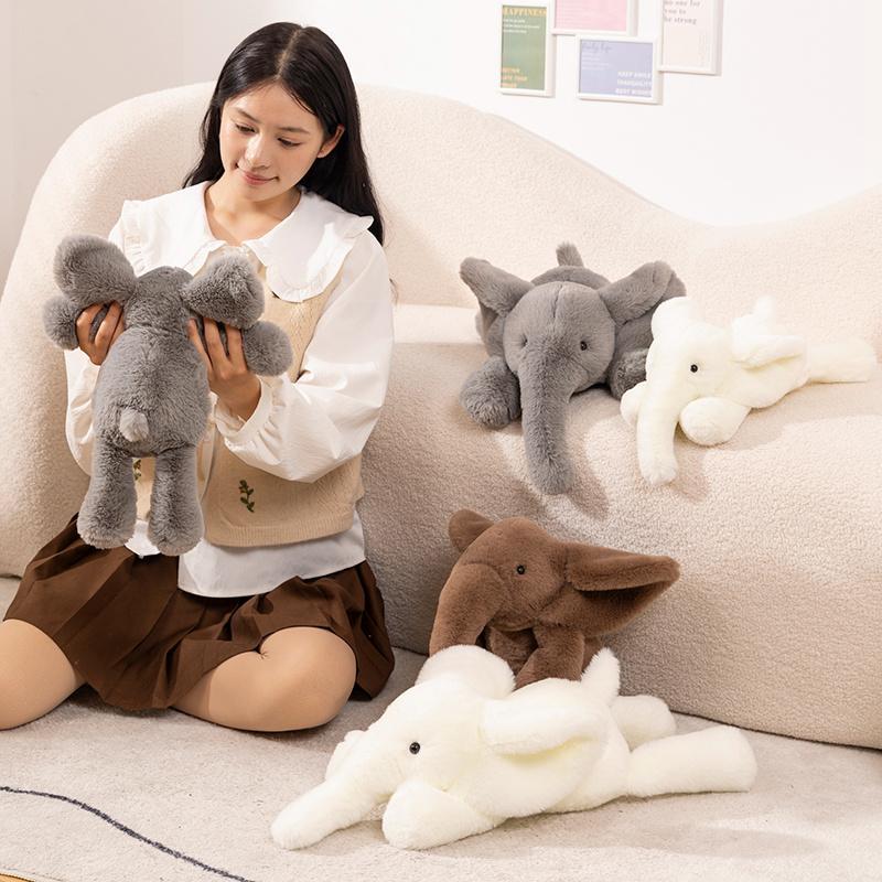 45/60CM Furry Lying Elephant Plush Toys Stuffed Animal Doll Cute Gray White Brown Elephant Soft Pillow Cushion Sofa Decoration